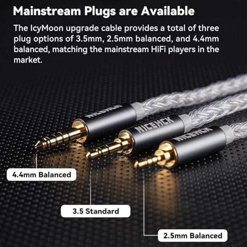 NICEHCK IcyMoon 3.5mm Single-End MMCX IEM Upgrade Cable | 16-strand OCC silver plated OFC wire, silver aluminum alloy fittings, fits MMCX IEM & 3.5mm portable HiFi players - size: 3.5mm with MMCX