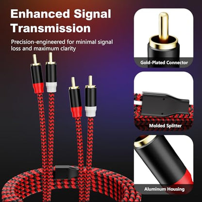RCA Cable 3Ft,2Rca Male to 2-Rca Male Audio Stereo Subwoofer Cable [Hi-Fi Sound] Nylon-Braided Auxiliary Audio Cord for Home Theater, HDTV, Amplifiers, Hi-Fi Systems,Speakers and etc(3Ft/1M) - size: 3Ft/1M