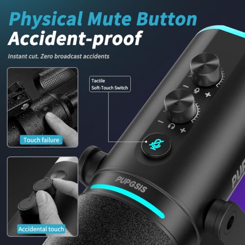 PUPGSIS XLR/USB Podcast Microphone, Gaming Mic with Mute Button, Reverb Effects, Noise Cancellation, Boom Arm Stand, Headphones Jack, Dynamic Microphone for Streaming/Recording/Gaming/Vocal-Black - size: With Boom Arm
