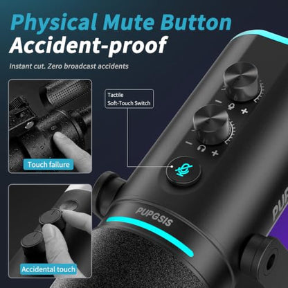 PUPGSIS XLR/USB Podcast Microphone, Gaming Mic with Mute Button, Reverb Effects, Noise Cancellation, Boom Arm Stand, Headphones Jack, Dynamic Microphone for Streaming/Recording/Gaming/Vocal-Black - size: With Boom Arm
