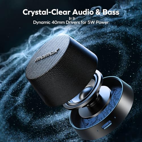 MOMAX Magnetic Portable Wireless Speaker, Enhanced Bass & Clear Sound | IPX6 Waterproof with Aluminum Alloy Design & 12H Playtime for Travel, Shower, Kitchen & More - color: Black