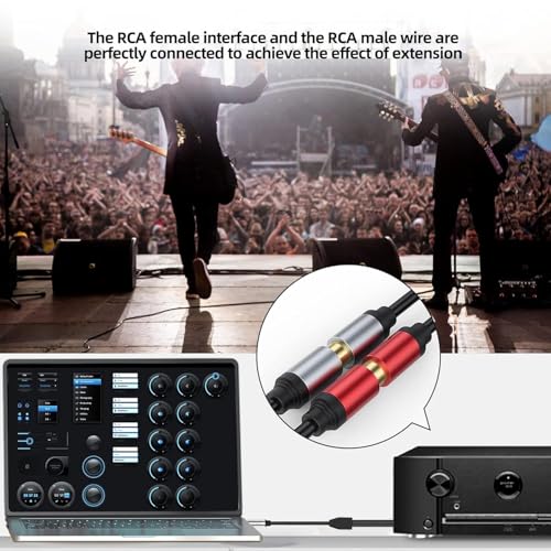 Aux to 2 RCA Cable 1ft, RCA Female to 3.5mm Male Cable Gold Plated 1/8 Jack Stereo Audio Converter Compatible with Stereo Speaker, HiFi Stereo System, Tablets, MP3