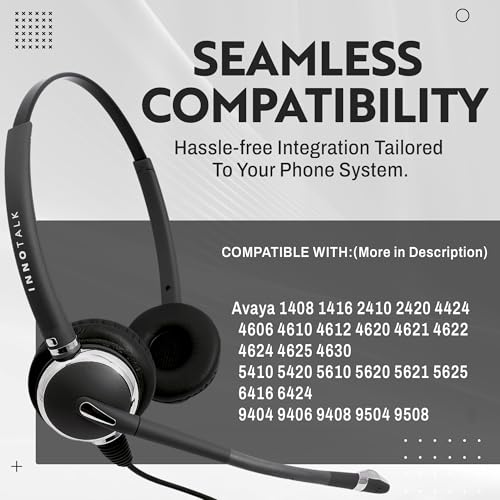 INNOTALK Pro Binaural Noise Cancel Headset Compatible with Avaya 1408-9508 & Merlin Magic 4406-4424 - Modern, Dark Gray, Wired, Corded Headset for Avaya IP Phones - size: Pro Binaural