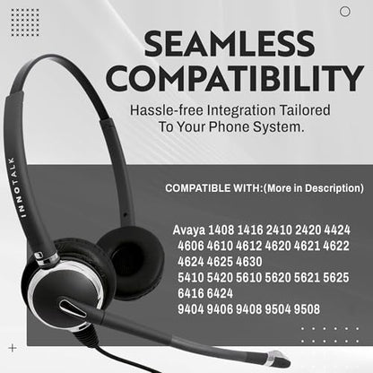 INNOTALK Pro Binaural Noise Cancel Headset Compatible with Avaya 1408-9508 & Merlin Magic 4406-4424 - Modern, Dark Gray, Wired, Corded Headset for Avaya IP Phones - size: Pro Binaural