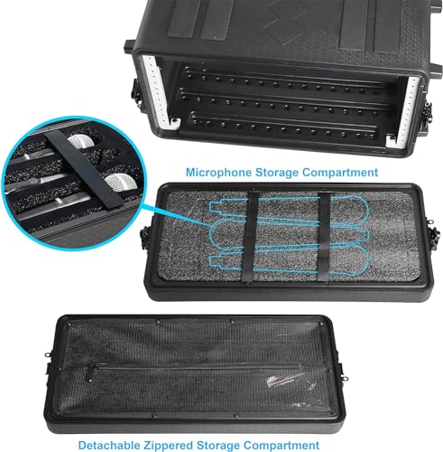 Diandian 4U Rack Case Shallow 16" Depth, Rackmount Flight Case Shock Mount | for Pro Audio, Amplifier, DJ Mixer, Effects with Microphone Compartments, Dust-Proof, Tour & Live Sound - size: 4U Rack Space 16" Deep