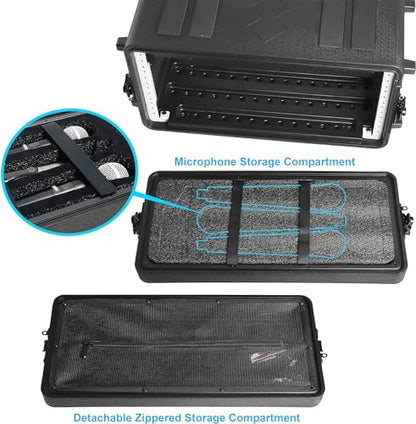 Diandian 4U Rack Case Shallow 16" Depth, Rackmount Flight Case Shock Mount | for Pro Audio, Amplifier, DJ Mixer, Effects with Microphone Compartments, Dust-Proof, Tour & Live Sound - size: 4U Rack Space 16" Deep