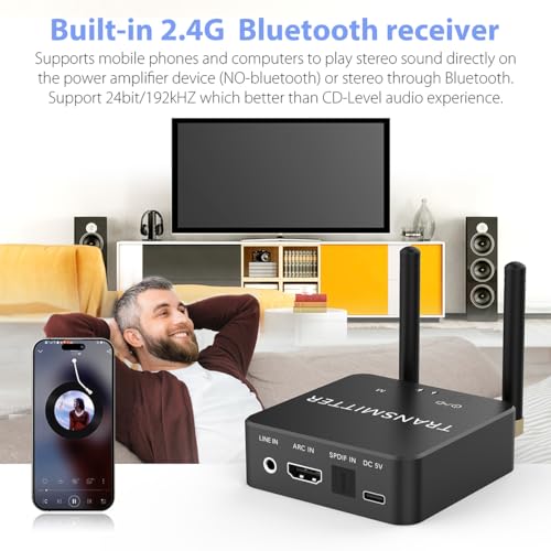 5.8GHz&5.2GHz Dual-Band Wireless Audio Transmitter Receiver with HDMI/Optical Digital(SPDIF)/RCA(3.5mm) in/Output, 160ft Long Range 0.018s Low Latency with Built-in Bluetooth 5.3 Receiver - color: GT01-SPDIF