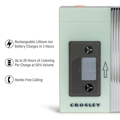 Crosley CR3047A-MT Mini Retro 80s Portable Bluetooth Speaker, Mint | Retro 80's-Inspired Design, Speaker Only - Does Not Play Cassette Tapes, Bluetooth In, Rechargeable Lithium-Ion Battery - color: Mint