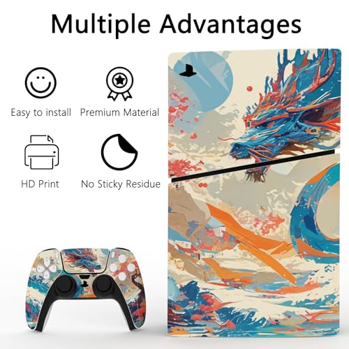 PlayVital Full Set Skin Sticker for ps5 Slim Console Disc Edition (The New Smaller Design), Vinyl Skin Decal Cover for ps5 Controller & Headset & Charging Station - Dragon's Elysium - color: Dragon's Elysium