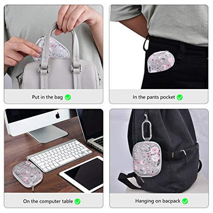 Earbud Case, AIRSPO Airpods 4 Case Airpods Pro 3rd Generation Galaxy Buds 4/3/FE Earphone Organizer Carrying Case Small Storage Bag Hard EVA Shockproof Cover with Carabiner Clip (Grey Pink Rose)