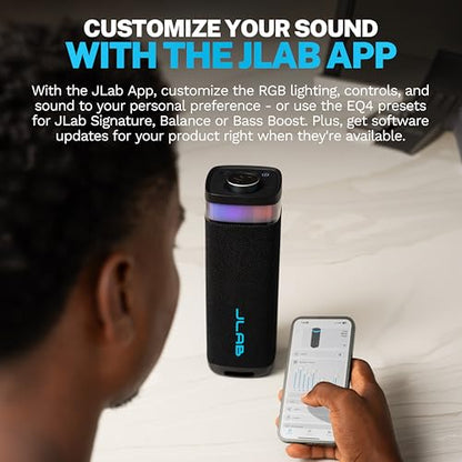 JLab, JBuds Party, Portable Bluetooth Speaker, IP56 Waterproof, Multi-Speaker Connect, RGB Lighting, Black - color: Black