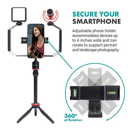 Movo iVlog3 Smartphone Video Bundle VXR10-PRO Directional Microphone, Mini Tripod, LED Camera Light, Wide-Angle Lens - Cell Phone Tripod Stand - External Microphone for iPhone and Android