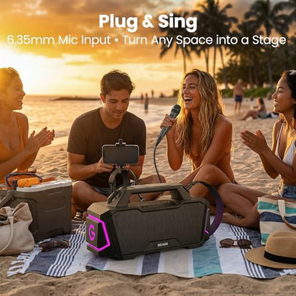 GEARit 120W Boombox Bluetooth Speaker, Loud Party Karaoke Speaker, IPX6 | 120W party boombox with power bank, RGB lights, karaoke mic, TWS stereo, 12H battery, AUX/USB/SD - size: BoomBox - 120W