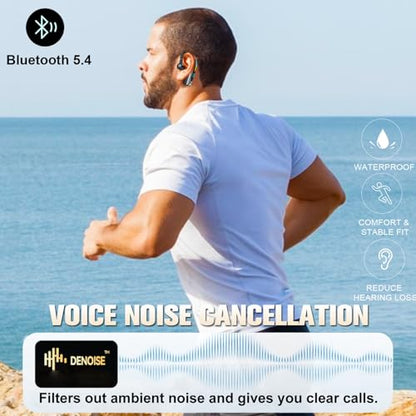 Single Ear Wireless Bluetooth Phone Earpiece Hands free Bluetooth Headset with Microphone Waterproof Earphones One Ear Noise Cancelling Ear Piece Handsfree Wireless Headset with Mic for Work Driving