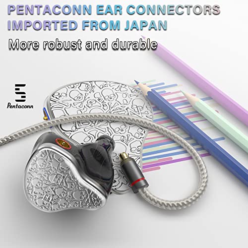 BASN Bmaster5 in Ear Monitor,5 Driver Noise Isolation IEM Headphone(Silver) | HiFi Wired IEM Earphone for Musician Drummer Bassist,10mm DLC Diaphragm,4 Balanced Armatures, Pentaconn Connector OFC Cable - color: Silver