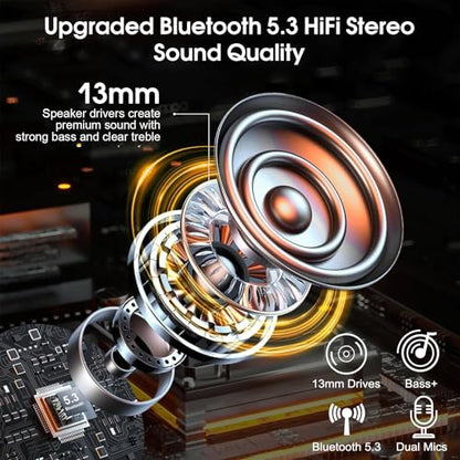 Bluetooth Headset V5.3, Wireless Headset with ENC Noise Canceling Mic | 120Hrs Talk Single-Ear Bluetooth Earpiece, LED Display, IP7 Waterproof Hand-Free Earphone for Business/Trucker, Dark Blue - color: Dark Blue
