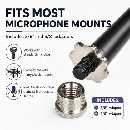 LyxPro SMT-1 Professional Microphone Stand Heavy Duty 93” Studio Overhead Boom Stand 76” Extra Long Telescoping Arm Mount, Foldable Tripod Legs & Adjustable Counterweight - size: Standard without Caster Wheels