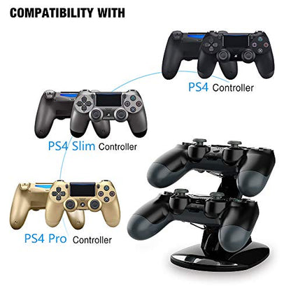 VSEER Dual Shock PS4 Charging Station - Twin Charge Docking Station Stand Charger for PS4/Pro/Slim Controllers, Black