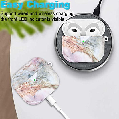 Compatible with Airpods 3rd Generation Case - Wonjury Protective Hard Compatible with Airpods 3 Case Cover with Cleaner Kit Women Girls Keychain, Lavender Marble - color: Lavender Marble