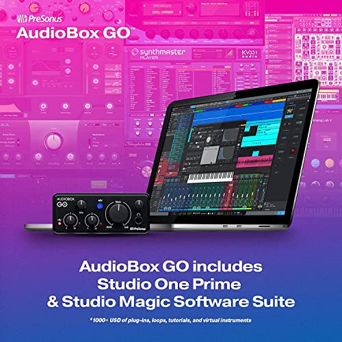 PreSonus AudioBox GO | USB-C Audio Interface for music production with Studio One Prime Software and Virtual Instruments with LyxPro Condenser Microphone