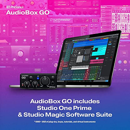 PreSonus AudioBox GO | USB-C Audio Interface for music production with Studio One Prime Software and Virtual Instruments with LyxPro Condenser Microphone