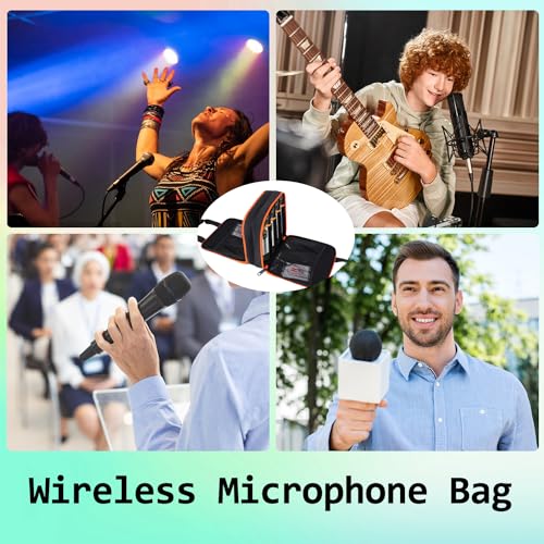 Microphone Case,Wireless Microphone Bag,Portable Storage Case | 8 Slots Mic Carrying Box Bags-Travel Adjustable Foam Box,Fits Singing,Karaoke,Party(Bag Only)