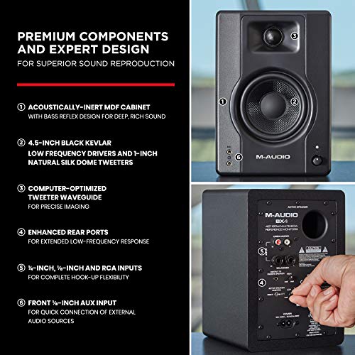 M-Audio Recording, Streaming and Podcasting Bundle – M-Track Solo USB Audio Interface and 120W BX4 Stereo Speakers, Plus a Software Suite Included