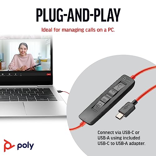 Poly Blackwire 3210 Wired Headset, Noise-Canceling Mic, Single-Ear Design, Connect to PC/Mac via USB-C or USB-A, Works with Teams & Zoom, Amazon Exclusive (9P7X7AA)