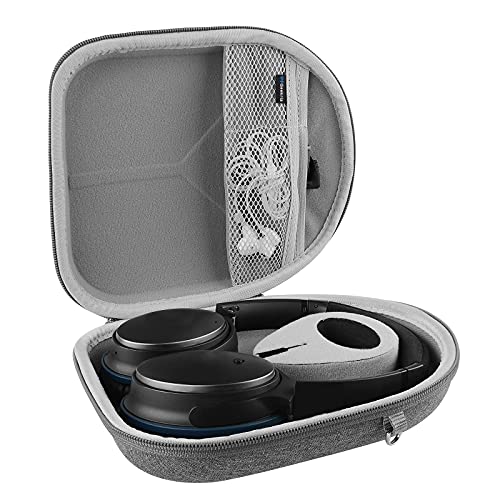Geekria Shield Headphones Case for Lay Flat On-Ear/Over-Ear Headphones, Replacement Hard Shell Travel Carrying Bag with Cable Storage, Compatible with Bose, Skullcandy, Grado Headsets (Grey)