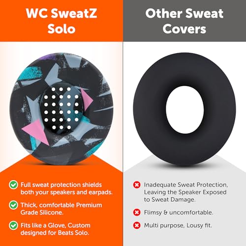 WC SweatZ Beats Solo - Sweat Earpad Covers for Beats Solo 4, Beats Solo 3 & Beats Solo 2, Made by Wicked Cushions | Sweatproof, Washable & Preserves Comfort | 90's Black - color: 90's Black