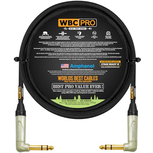 6 Foot - WBC-PRO-Quad Ultra-Silent Ultra-Flexible Balanced Star-Quad Cable with Amphenol QS3R-AU ¼ Inch (6.35mm) Gold Right-Angled TRS Stereo Phone Plugs & Black Tweed Jacket - size: 6 FT, style: 1 Cable