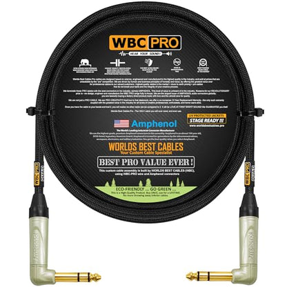 6 Foot - WBC-PRO-Quad Ultra-Silent Ultra-Flexible Balanced Star-Quad Cable with Amphenol QS3R-AU ¼ Inch (6.35mm) Gold Right-Angled TRS Stereo Phone Plugs & Black Tweed Jacket - size: 6 FT, style: 1 Cable