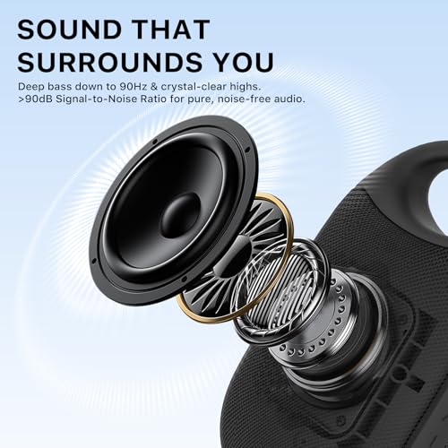 JUOVI Clip Portable Bluetooth Speaker Wireless,Stereo Sound,24H Playtime,Loud Volume,Bluetooth 5.3 Connectivity,IP68 Waterproof,Built-in Carabiner,Speaker for Beach,Room,and Outdoor Travel (Black) - color: Black