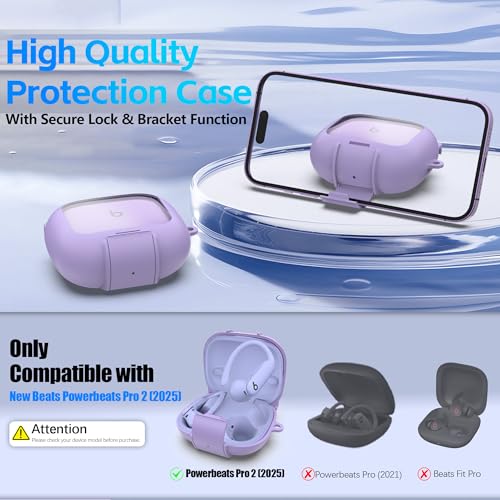 Protective Cover for Beats Powerbeats Pro 2 Case with Secure Lock & Phone Stand, Shockpoof Protection Clear Case Compatible with Beats Powerbeats Pro2 Earbuds with Cleaner Kit & Keychain (Purple) - color: Purple