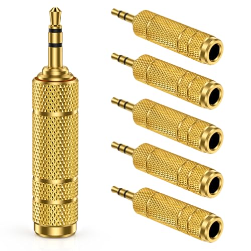 [2-Pack] 1/8" to 1/4" Headphone Adapter, Gold-Plated 3.5mm Audio Converter | 3.5mm to 6.35mm TRS Stereo Jack for Guitar, Amplifier, Mixer, Piano, Speaker & Home Studio Gear