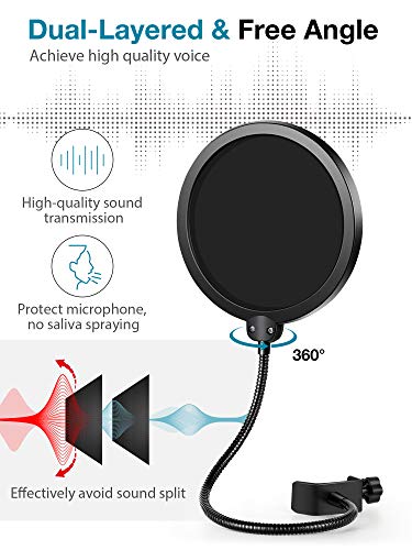 InnoGear Mic Arm Desk Mount Microphone Stand Boom Arm for Blue Yeti Nano | Precise Mic Positioning, Compact, Fully Rotatable, 5/8" to 3/8" and 5/8" to 1/4" Adapter Included, For Blue Yeti, Hold 3.3 lb