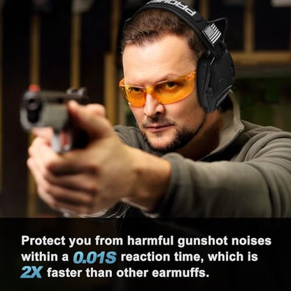 PROHEAR Electronic Ear Protection with Gel Pads for Shooting with 4X Sound Amplification, Gun Range Hearing Protection Muffs, NRR 23dB Noise Reduction Headphones for Hunting, Black - style: Electronic-black-gep02