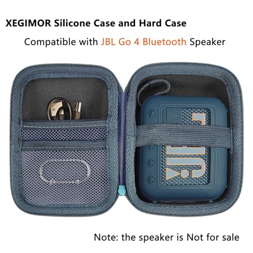 Silicone Cover and Hard Carrying Case for JBL Go 4 Bluetooth Speaker | Protective Holder Carrier for JBL Go 4 Speaker Accessories, Scratch-Resistant and Drop-Proof Cover (Blue) - color: Blue