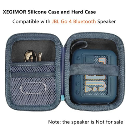 Silicone Cover and Hard Carrying Case for JBL Go 4 Bluetooth Speaker | Protective Holder Carrier for JBL Go 4 Speaker Accessories, Scratch-Resistant and Drop-Proof Cover (Blue) - color: Blue