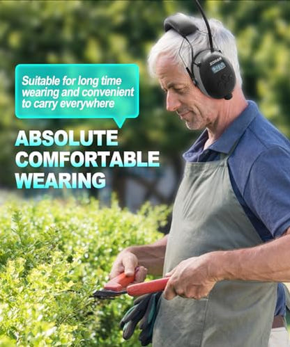 ZOHAN AM/FM Radio Headphone with Digital Display,Ear Protection Noise Reduction Earmuffs,Comfortable Hearing Protector - color: Grey, style: Radio