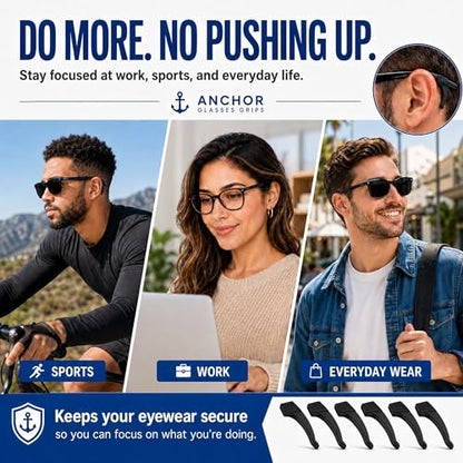 3 Pack - Sunglasses Retainer Anti-Slip Glasses Grip Ear Hook Eyeglasses Anti-Slip Temple Tip Glasses Holder (Black) - color: Black