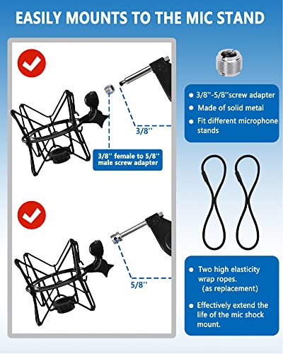 AT2020 Shock Mount Universal Microphone Holder Spider Recording Mic Shockmount Stand Compatible with Many Condenser Mics Like Rode NT1-A NT2-A Procaster MXL 990 770 U87 (Black) - color: Black
