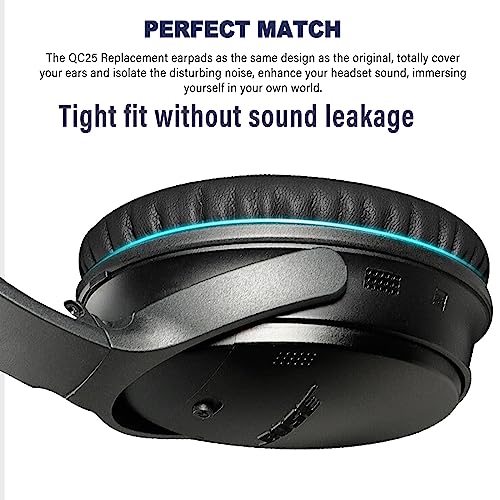 QC25 Ear Pads Cushions Replacement Compatible with Bose QC15 / QC25 / QC35 & 35 ii / QC2 / AE2 / AE2i / AE2W / Soundlink Headphones,Ear Muffs Memory Foam Earpads - color: Black