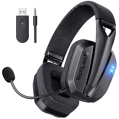 Wireless Gaming Headset for PS5, PS4, PC, Mac, Switch, Bluetooth Over-Ear Headphones with Detachable and Built-in Mics, Low Latency, Lightweight, Noise Isolation, 48H Battery