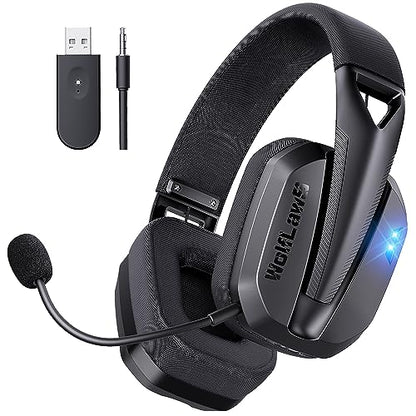 Wireless Gaming Headset for PS5, PS4, PC, Mac, Switch, Bluetooth Over-Ear Headphones with Detachable and Built-in Mics, Low Latency, Lightweight, Noise Isolation, 48H Battery