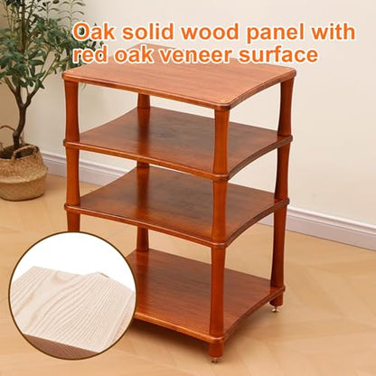 Amplifier Rack, Wood Audio Stand with Copper Shock Absorbing Feet, Open Component Audio Video Media Stand, Multi-Function Storage Shelf, Side Table, Bedside Table - color: Teak Color