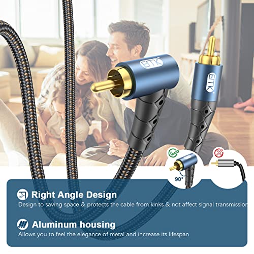 EMK RCA Subwoofer Cable 90 Degree RCA to RCA Audio Cable 24K Gold-Plated Nylon Braided Double Shielded Digital Analogue Supports Amplifiers,Home Theater,Hi-Fi Systems,Subwoofer(30ft/10m) - size: 30ft/10m, style: 90 Design RCA to RCA
