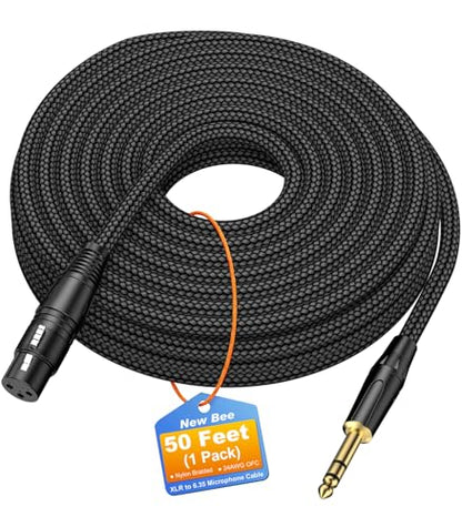New Bee 6.35mm (1/4 Inch) TRS to XLR Female Cable 50FT, Microphone Cable with Nylon Braided for Studio Recording, Mixing, Powered Speakers & Audio Interface - size: 50 Feet