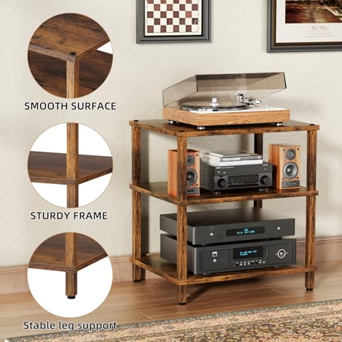 3-Tier AV Media Player Stand, Brown Stereo Cabinet, Modern Stereo Cabine,Game Console Shelf,Wooden TV Stand,Multifunctional Entertainment Center, Suitable for Home, Conference Room - color: Brown, size: 3 Tier