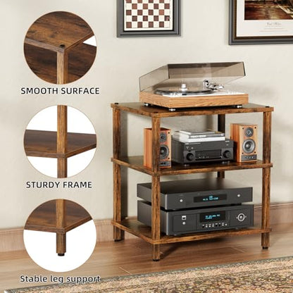 3-Tier AV Media Player Stand, Brown Stereo Cabinet, Modern Stereo Cabine,Game Console Shelf,Wooden TV Stand,Multifunctional Entertainment Center, Suitable for Home, Conference Room - color: Brown, size: 3 Tier